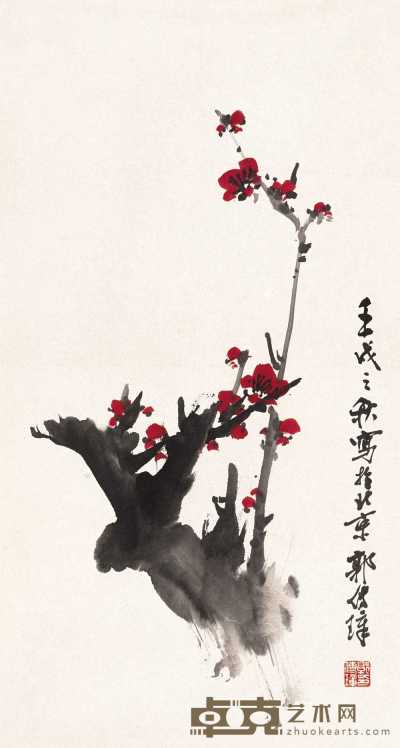 郭传璋 壬戌（1982）年作 红梅 镜心 61×33cm
